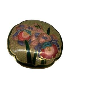 Cloisonne Orchid Flower Vintage  Enamel Belt Buckle or Scarf Clip Brooch Green